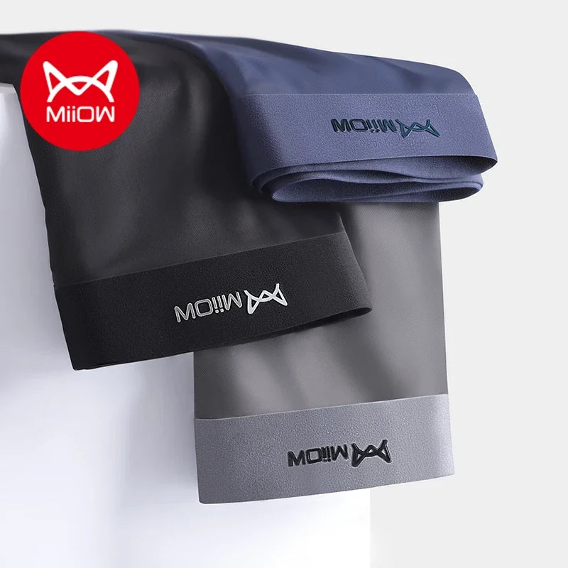 MiiOW 3Pcs Ice Silk Men Underwear Mens Underpants Graphene Antibacterial Crotch Men's Panties Breathable Man Boxers Briefs L-5XL