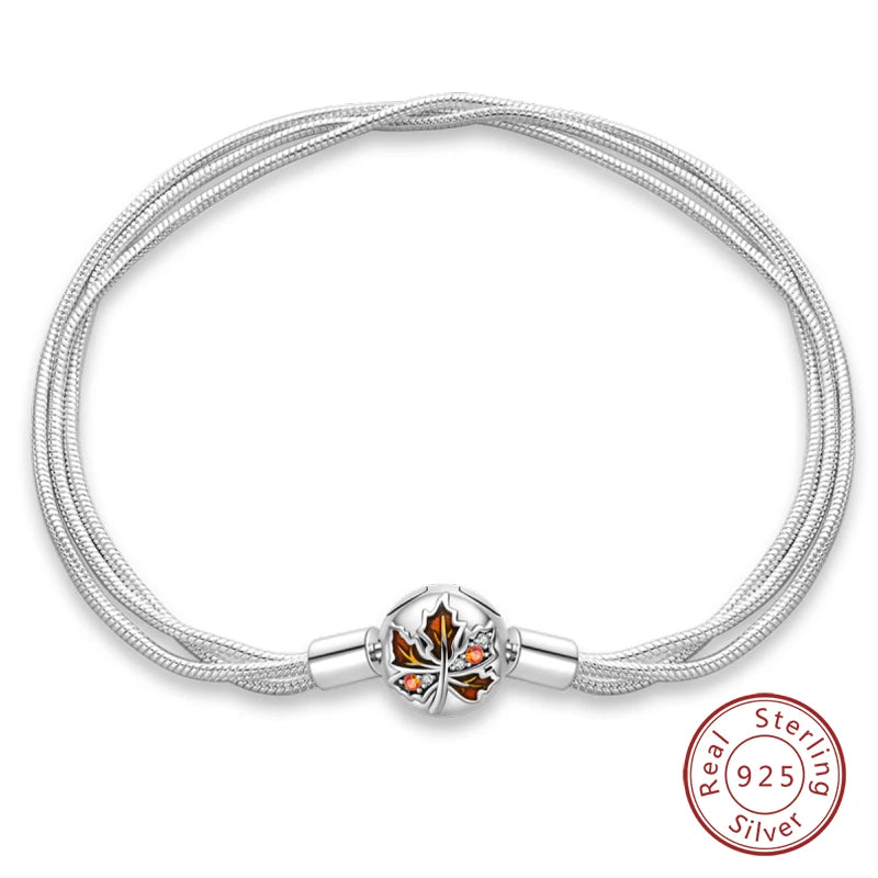 Bracelet Silver 925 Original 17-20CM Star Moon Sun Four Leaf Clover Green Zircon Bracelets Fit DIY Charms Birthday Jewelry Gifts