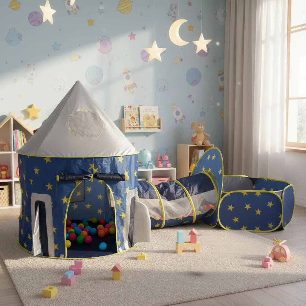 Children's Fun Play Tent, Play Tunnel - Kids' Ball Pool - Yurt, Space Rocket Toy Playhouse, Outdoor Portable Playhouse, Leisure Toy for Pretend Play, Ideal Holiday Gift for Children, Holiday Party Decoration, Ocean Balls Not