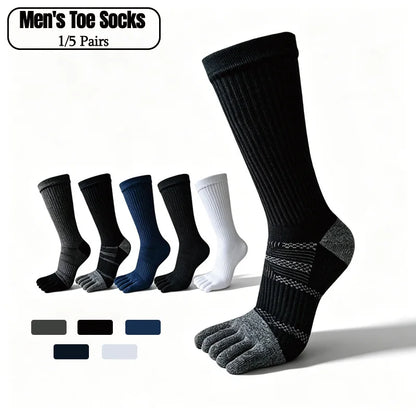 1/5 Pairs Men's Toe Socks Long Compression Sweat-Absorbing Fitness Marathon Hiking Outdoor Basketball Five Finger Sport Socks