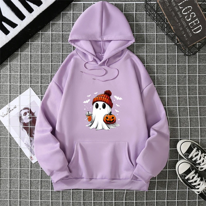 Women's Fashion Tops Casual O-neck Halloween Print Long Sleeve Loose Pullover Shirts, Creative Halloween Theme Printed Hoodie