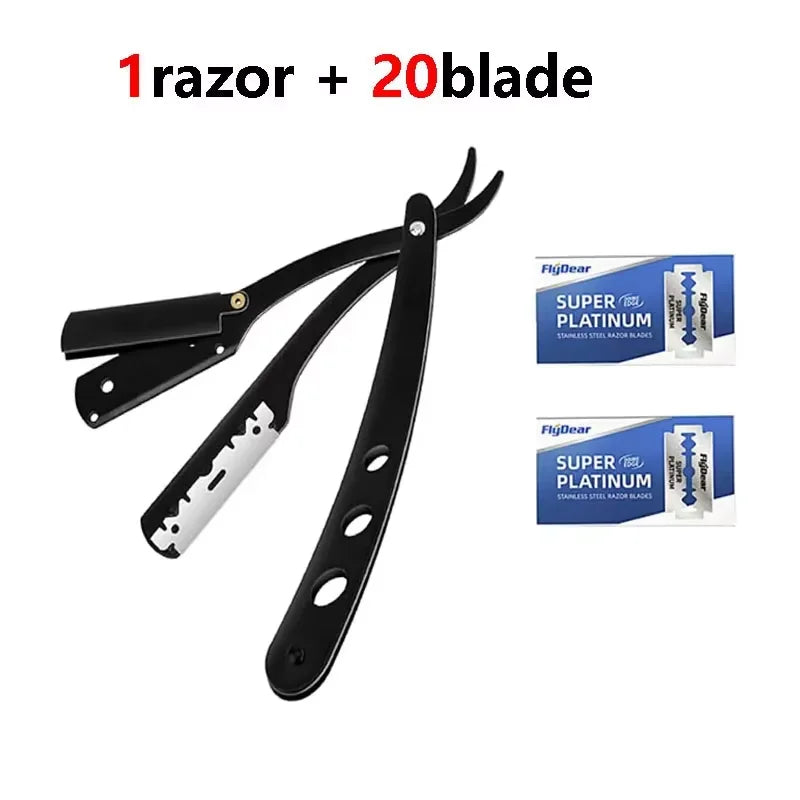 Men's Stainless Steel Razor Blade, Manual Razor Classic Wet Shaving, Black Razor Replaceable Blade