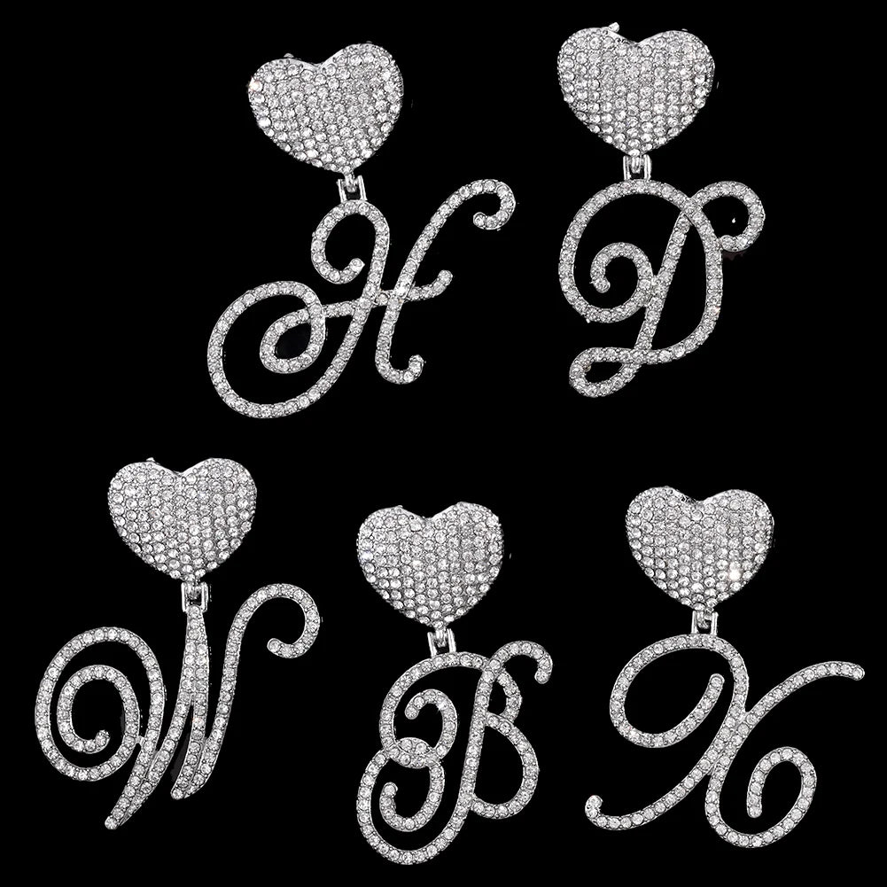 Hip Hop Bling Crystal Cursive Letter Initial Pendant Necklace Women Iced Out Cuban Choker Square Tennis Chain Necklace Jewelry