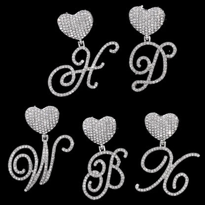 Hip Hop Bling Crystal Cursive Letter Initial Pendant Necklace Women Iced Out Cuban Choker Square Tennis Chain Necklace Jewelry