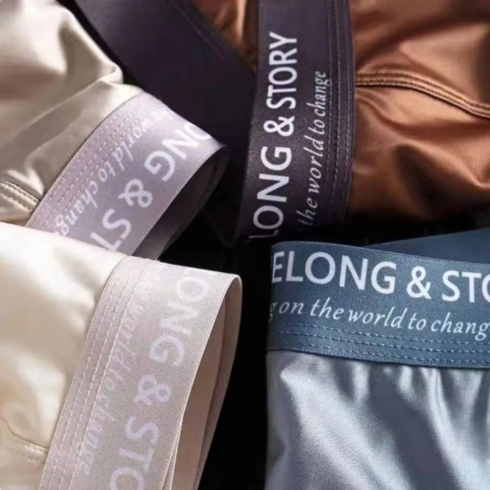 1/3Pcs Breathable Thin Satin Silk Boxer Briefs Seamless Mid Waist Ice Silk Boxers Underpants Smooth Underwear for Men Daily