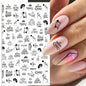 Black and White Love Flowers Line Art 3D Stickers Nail Decals Nail Art Accessories Butterfly Rose Nail Stickers Nail Sliders