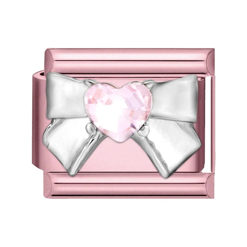 2025 New Women Romantic Pink Cherry Heart Shiny CZ Italian Charm Links Fit 9mm Bracelet Stainless Steel DIY Making Jewelry Gifts