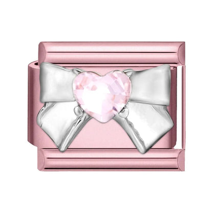 2025 New Women Romantic Pink Cherry Heart Shiny CZ Italian Charm Links Fit 9mm Bracelet Stainless Steel DIY Making Jewelry Gifts