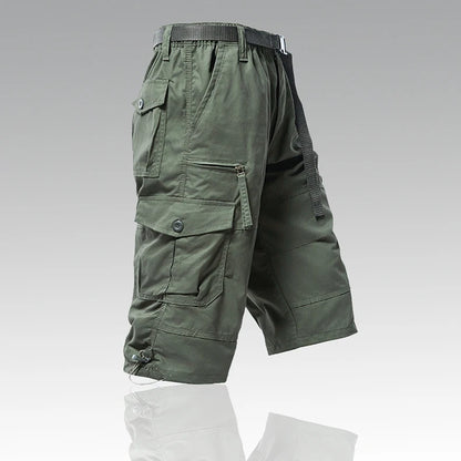 Mens Cargo Shorts 100% Cotton Casual Running Shorts Elastic Waist Hiking Outdoor with a Belt