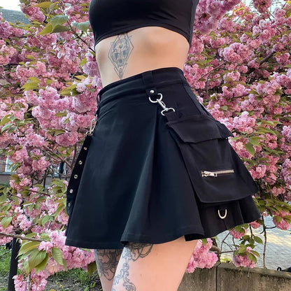 FICHOR Mall Goth Gothic Lace Ruffle Mini Skirts Womens Harajuku Fairy Grunge Pink Plaid Pleated Skirt Japanese Lolita Streetwear
