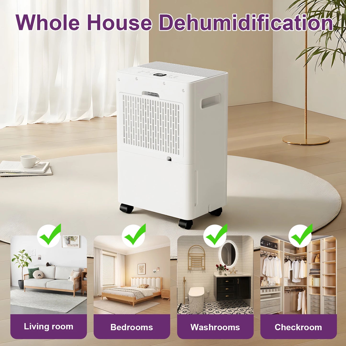 LOEFME 10L/Day Air Dehumidifier Moisture Absorber Home Air Dryer 1.5L Water Tank W/ 3M Hose For Home Basement Bathroom Wardrobe