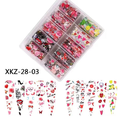 New Flower Nail Foils for Transfer Paper Stickers Floral Adhesive Fruit Nails Wraps Fish DIY Water Marble Nail Art Decorations