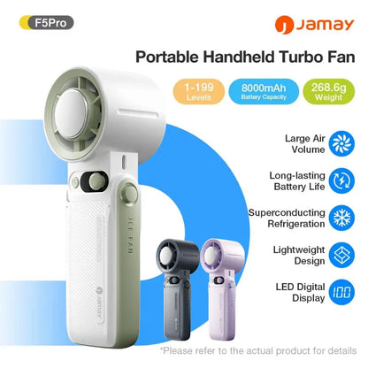 Portable Handheld Fan Strong Wind 199 Gear Wind Speed LED Digital Display Adjustable Outdoor 3-in-1 Handheld Fan 8000mAh F5PRO