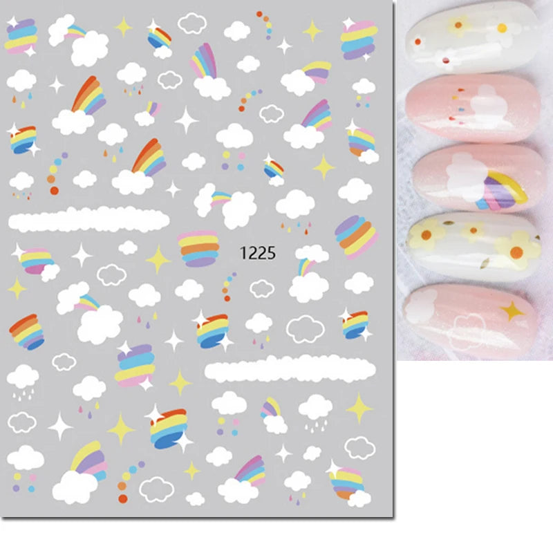 3d Nail Art Stickers Red Black White Love Hearts Stars Clouds French Full Tips Adhesive Nail Decals Slider For Manicure