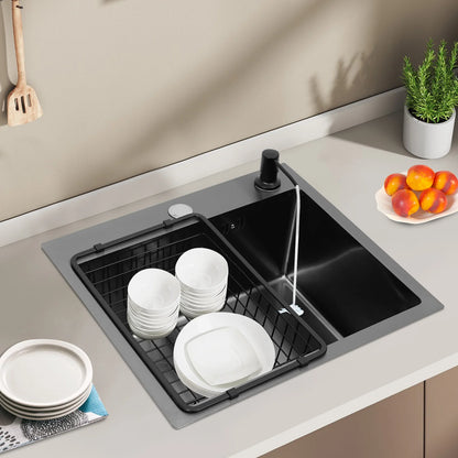 High-Class Kitchen Sink Complete Set,45*40*20Cm,201 Stainless Steel Durable Large Capacity Clean Sink，Single Bowl Black Sink