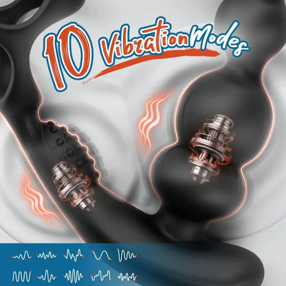 Male Prostate Massager Vibrator 360 Anal Beads Penis Ring 3 Rotation 10Vibration Modes Remote Butt Plug Sex Toys for Couples Men