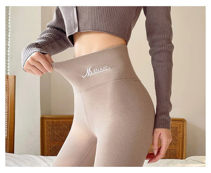 BIVIGAOS Women's Autumn Winter High Waist DE Velvet Leggings Thick Spontaneous Hot Warm Leggings Slim Elastic Leggings