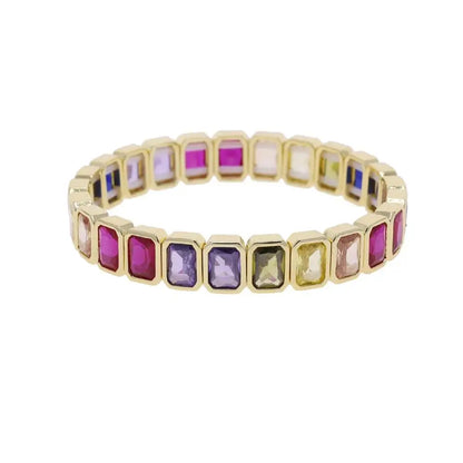 Gold Color Geometric Oval Stretchy Stretch Beaded Tennis Chain Bracelet For Women Fashion Adjusted Jewelry