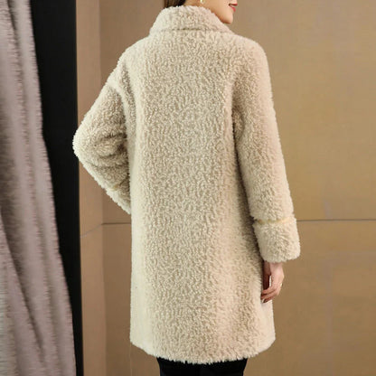 Female Winter Slim Grain Wool Middle Long Coat Women New Middle-Aged And Elderly Cashmere Thickened Imitation Lamb Wool Overcoat