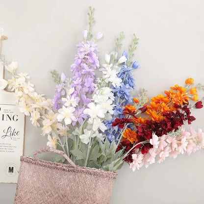 Artificial New Flowers Delphinium Flower Branch Fake Leaf Wedding Decoration Outdoor DIY For Home Decorative Vase Accessories