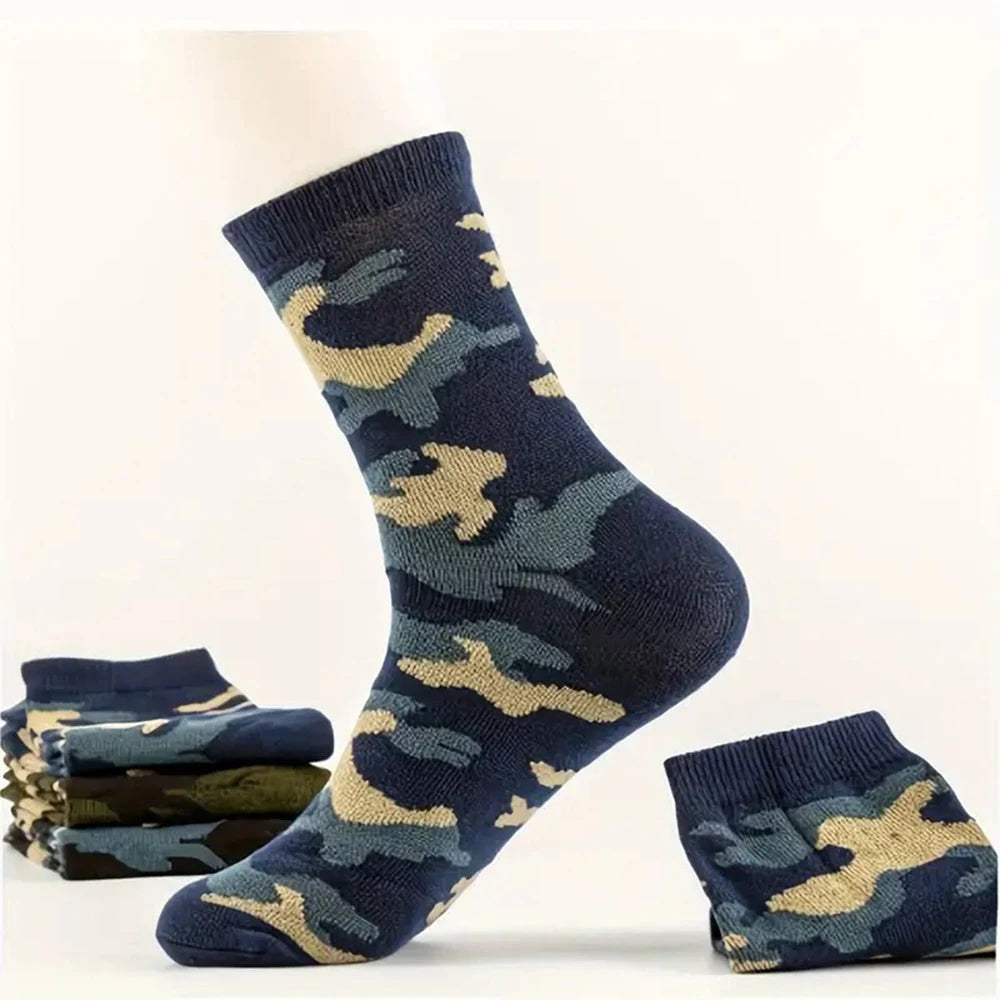 3/12 Pairs Men Camouflage Mid Tube Socks Fashionable Street Style Odor Proof Sweat Absorbing Breathable All Season Casual Socks