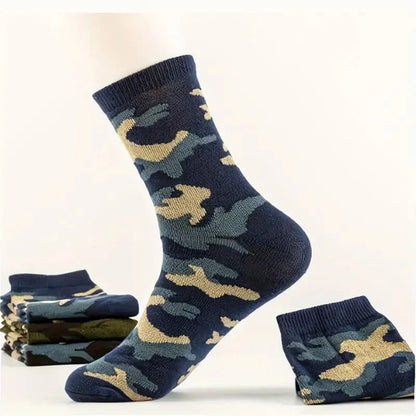 3/12 Pairs Men Camouflage Mid Tube Socks Fashionable Street Style Odor Proof Sweat Absorbing Breathable All Season Casual Socks