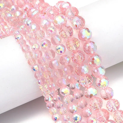 6/8/10mm Sizes Faceted Glass Beads 96-faceted Pink Blue Crystal Earth Beads Faceted Cut Style Plating Clear Jewelry Making Beads