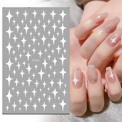 1PCS Laser Starburst Star Adhesive Nail Sticker 3D Nail Art Decoration Flashing Silver Flame Butterfly Nail Decal Press on Nails