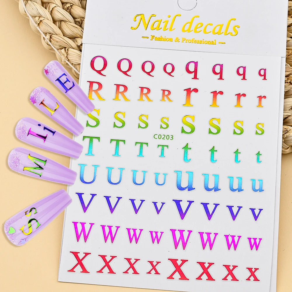 3D Glittery Gothic Letter Design Nail Art Stickers Uppercase Alphabet Letters Artistic Designs DIY Nail Art Decals Decoration #1