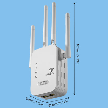 1200Mbps WiFi Repeater Signal Amplifier Dual Band 2.4G 5G WI-FI Signal Booster Long Range WIFI Network Extender for Home Office