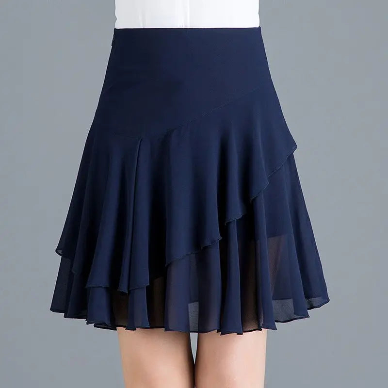 Fashion Solid Color Spliced Ruffles Chiffon Skirts Women's Clothing Summer New Loose Office Lady Elastic High Waist Skirts