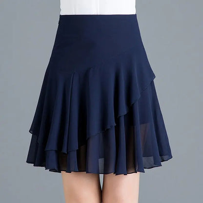Fashion Solid Color Spliced Ruffles Chiffon Skirts Women's Clothing Summer New Loose Office Lady Elastic High Waist Skirts