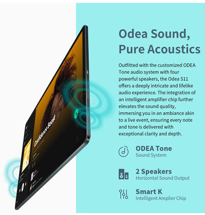 ODEA S11, 11 inches TDDI, 8000mAh, Android 14 Tablet, (6GB+10GB Expansion) 16GB RAM, 256GB ROM, 1920x1200 IPS, UNISOC T606, 8 cores, Mali-G57, 4G LTE, Wifi, GPS, SIM Slots*2+TF*1, Widevine L1 for Netflix