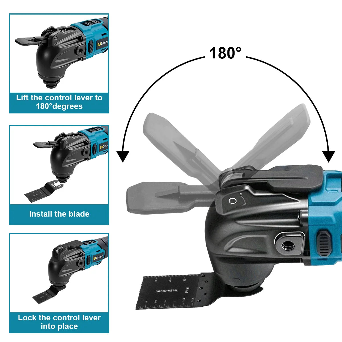 Gisam 20000OPM Cordless Quickrelease Oscillating Tool Multifunction Trimmer Power Tool Anti-Vibration for makita 18V battery Pin