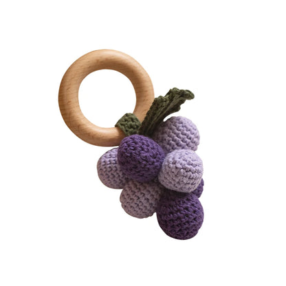 Wooden Baby Teether Cute Fruit Style Handmade Crochet Rattle Toys Newborn Soother Teething Chew Toys for Boys Girls Babies Gifts