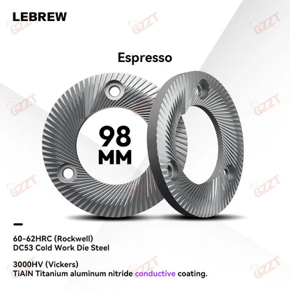 GZZT-HB HyperBurrs Electric Grinder Burr 64mm/98mm Grinding Disc Rockwell Hardness Pour Over/Espresso SSP CNC Machined Burrs
