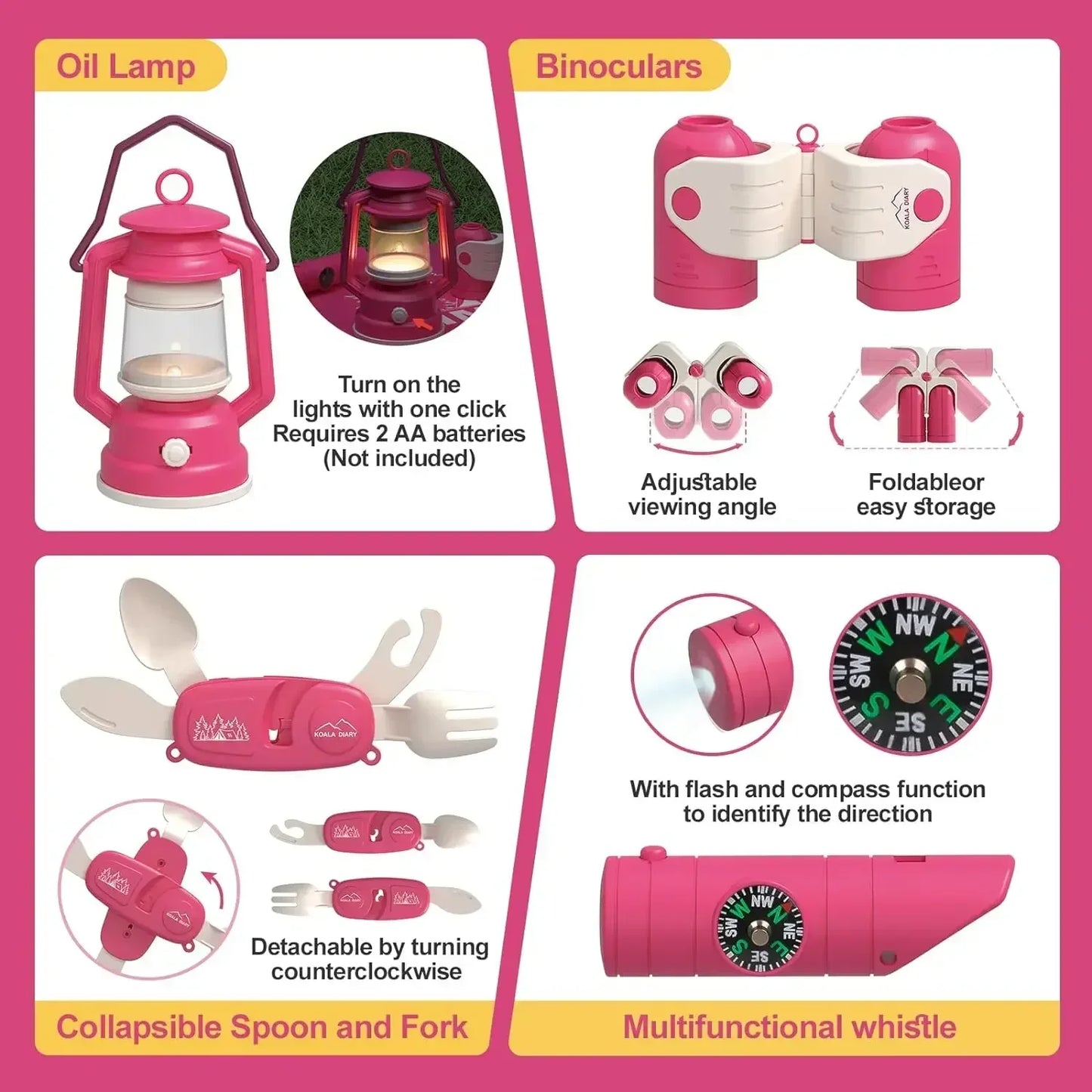 Kids Camping Set Indoor Outdoor Exploration Kit Pretend Play Toys Camping Tools Birthday Gift for Girl Boy OPTIONAL Pop Up Tent