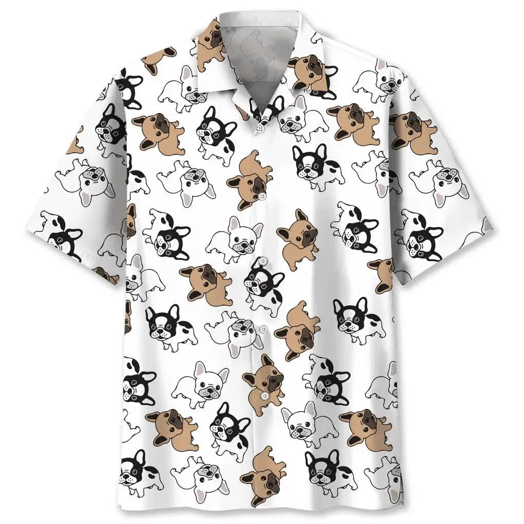Cute puppy print Hawaiian men's short-sleeved shirt 2024 new casual lapel top fashion plus size