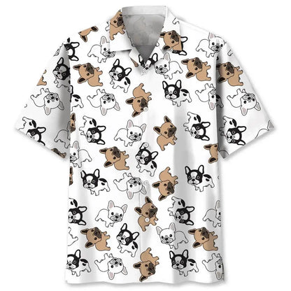 Cute puppy print Hawaiian men's short-sleeved shirt 2024 new casual lapel top fashion plus size
