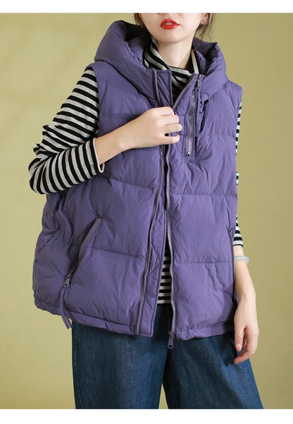 Schinteon Women 90% White Duck Down Vest with Hood Autumn Winter Over Size Casual Sleeveless Jacket Top Fashionable Gilet 2026