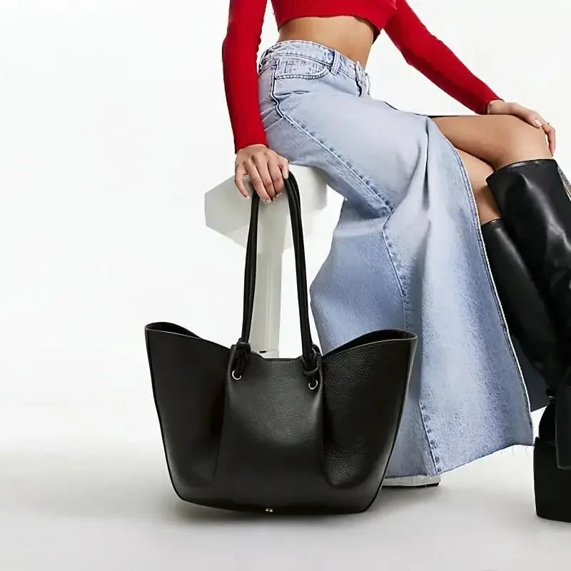 PG Women Pebbled Leather Tote Bag Large Capacity Fashion Shoulder Top Handle Handbag Elegant Daily Work