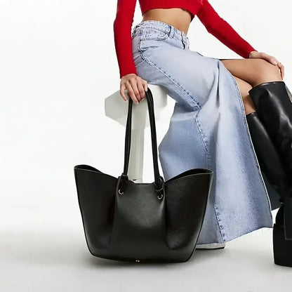 PG Women Pebbled Leather Tote Bag Large Capacity Fashion Shoulder Top Handle Handbag Elegant Daily Work