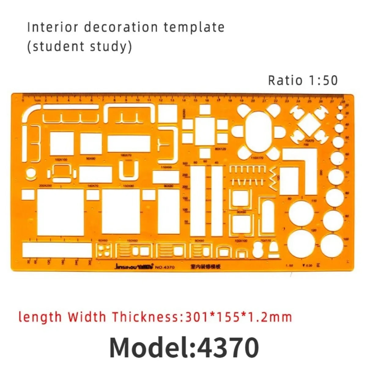 Geometric Drawing Template Set With Measuring Ruler - Yellow Transparent Plastic Tools+Bonus PE Zipper Bag - For Architecture