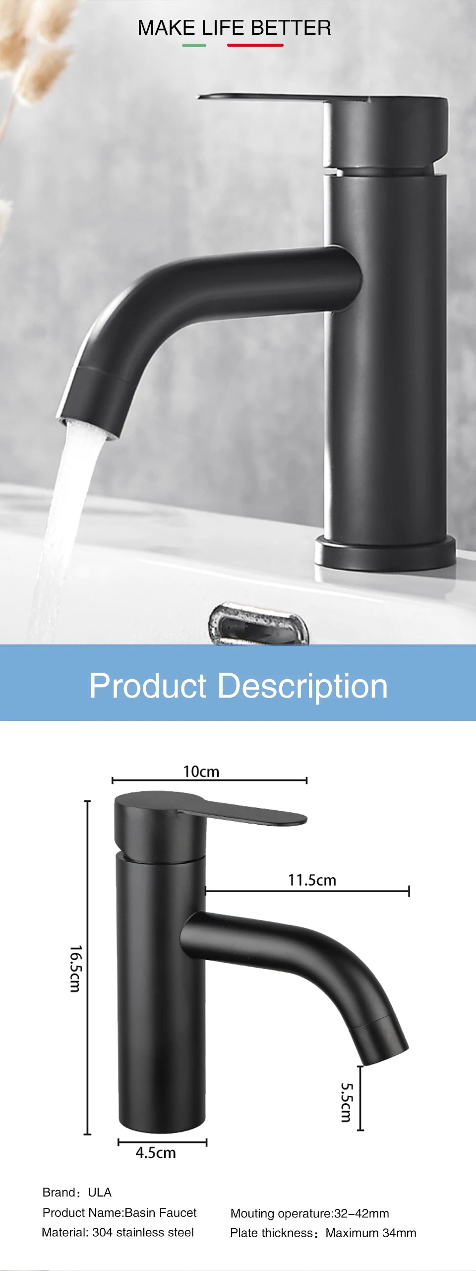 ULA G1/2 Basin Faucet Waterfall Bathroom Sink Faucet Hot Cold Water Mixer Tap Deck Mounted Bathroom Tap Crane Washbasin Tap