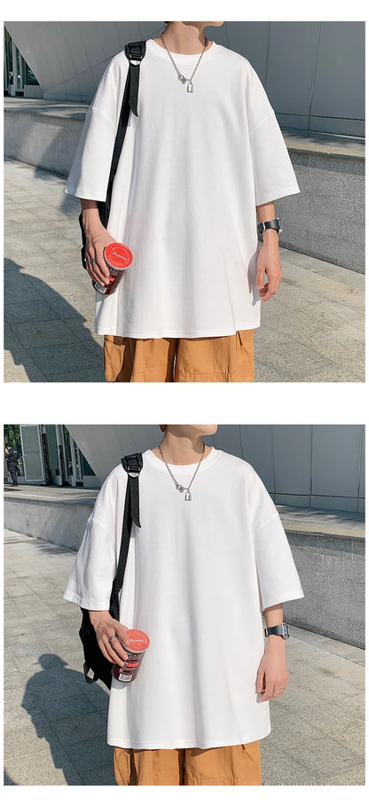 Oversized Summer Short Sleeve Men's T Shirt New Fashion Solid Loose O-Neck T Shirts Mens Cotton Hip Hop Streetwear Top Tees 5XL