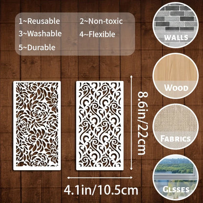 16pcs Geometric Painting Stencils Reusable Plastic Templates for Furniture Walls Floors Glass Windows Indoor Outdoor Decor