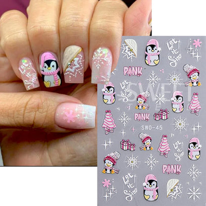 5D Embossed Christmas Nail Stickers Gingerbread Man Snowflake Snowman Penguin Nail Decal Autumn Winter Nail Supplies Decoration