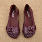 Vintage Flower Moccasins Woman Genuine Leather Ballet Flats Ladies Hollow Slip Ons Women's Luxury Loafer Purple Walking Shoes 42