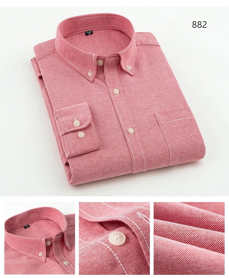New in shirt long-sleeve shirts for men slim fit formal plian shirt single pocket office clothes soft plaid cotton designer tops