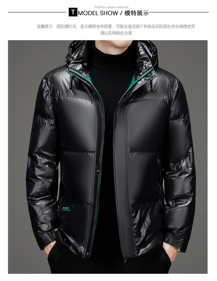 Men's Down Jacket Autumn Winter New Solid Color Thickened Warm Outdoor Travel Hooded Coat Men's White Duck Down padded Clothing